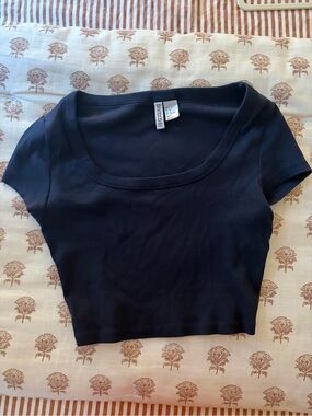 Divided Navy Ribbed Scoop-Neck Crop Top